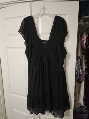 Torrid Black V-Neck Flutter Sleeve Dress